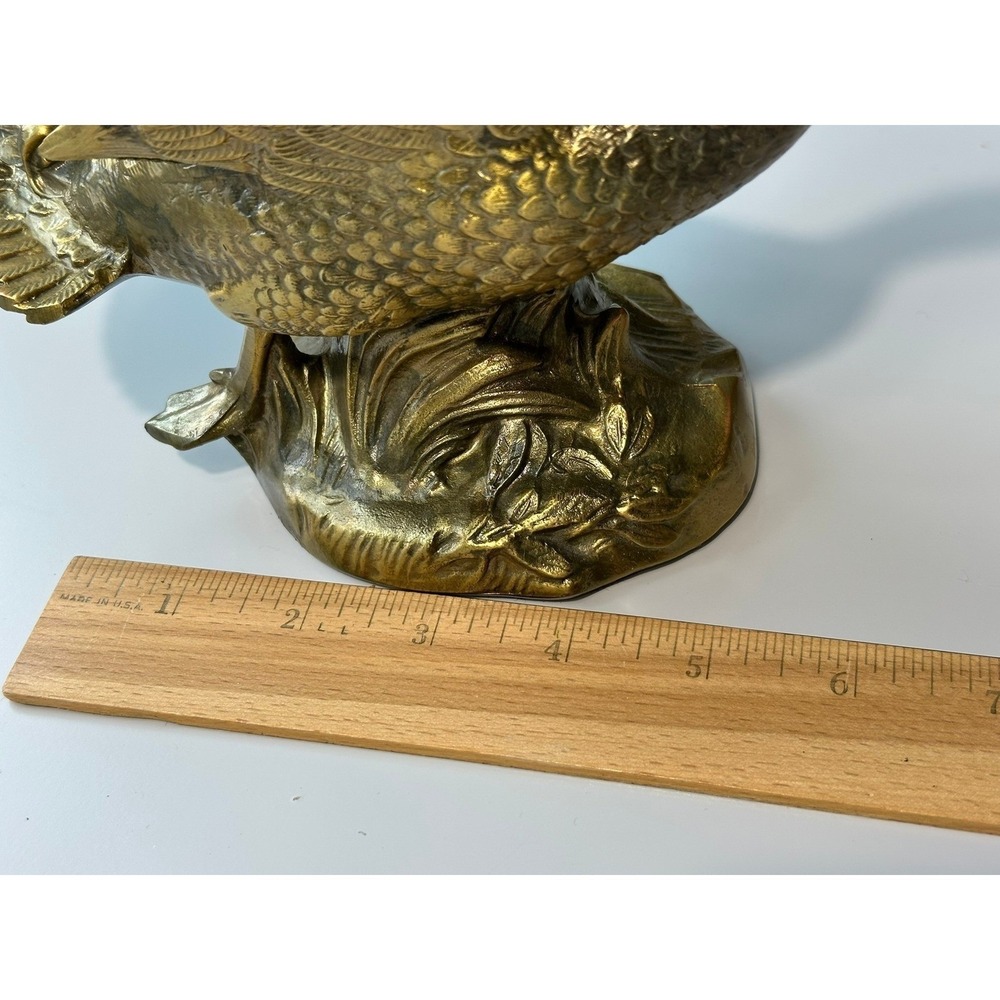 Vintage MCM Heavy Brass Duck Figurine Flying Bird Sculpture Home Decor - Picture 12 of 13